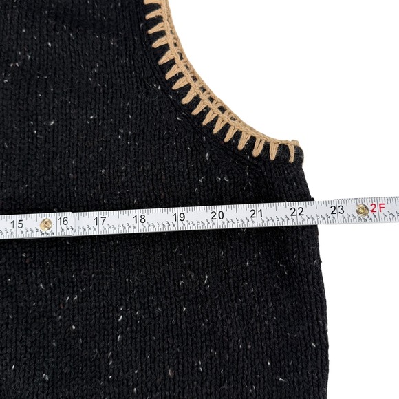 Cabin Creek Vest Womens Large Black Tan‎ Trim Speckled Knit Zip Up Ramie Warm - Picture 9 of 12